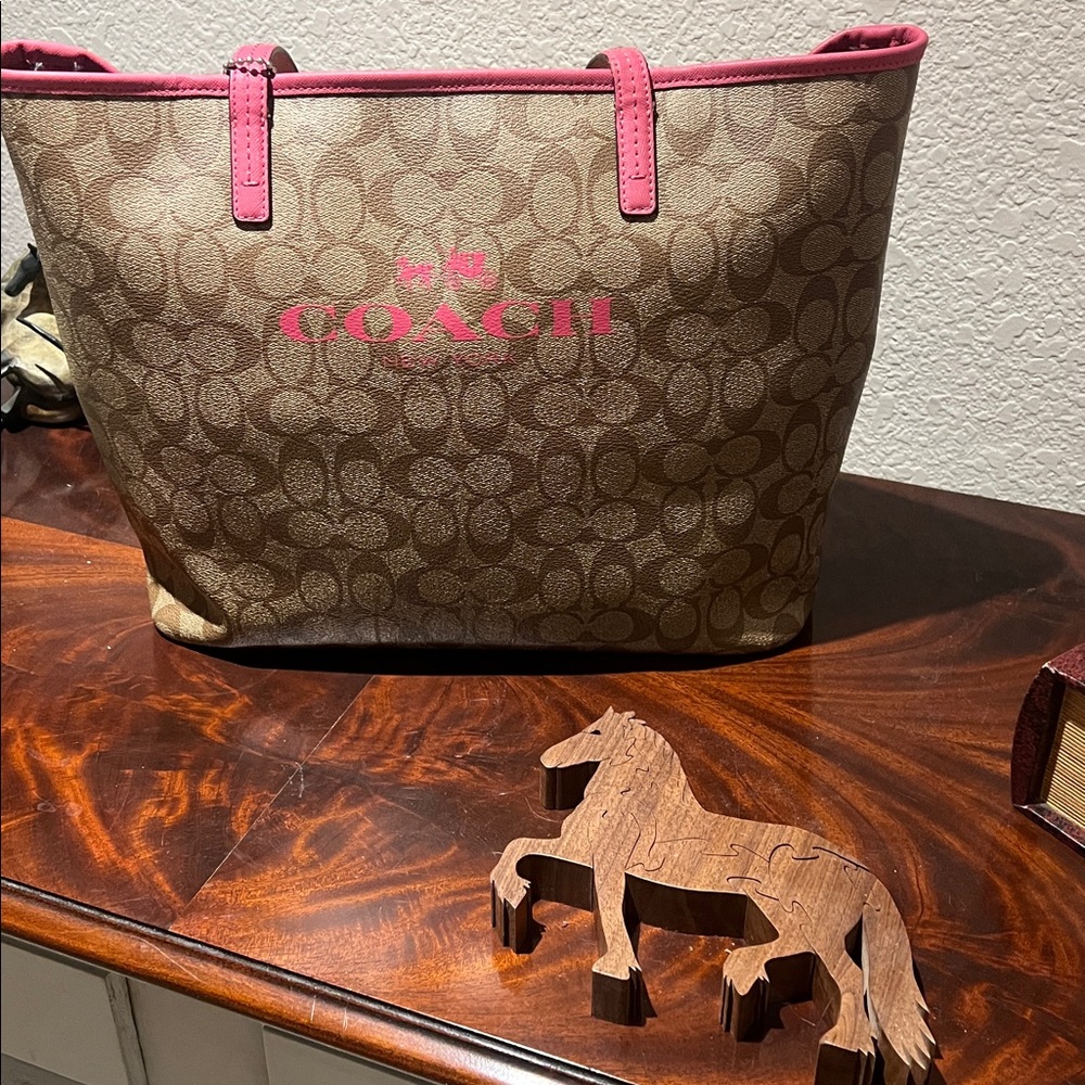 Authentic MOLLIE COACH EXTRA LARGE CERTIFIED PINK/W/NEON PINK and 🤎 SIGNATURE C